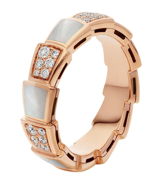 [Vellora-Opalyn]SERPENTI RING PINK GOLD MOP DIAMOND PAVED 4MM