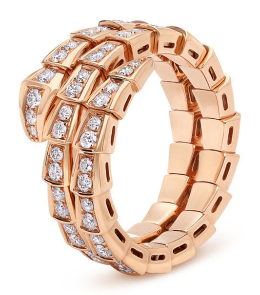 [Vellora-Opalyn]SERPENTI RING PINK GOLD DIAMOND DOUBLE ROW