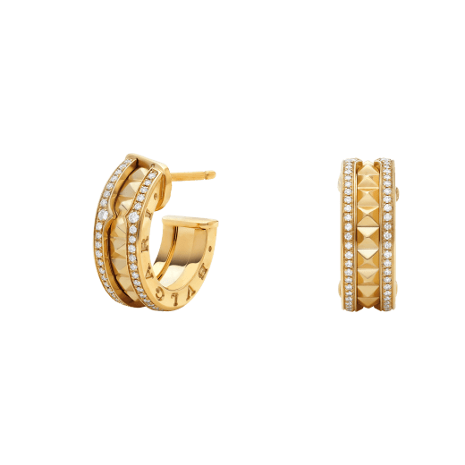 [Vellora-Opalyn]ZERO 1 ROCK GOLD EARRINGS WITH STUDDED SPIRAL AND PAVED DIAMONDS
