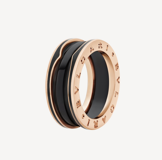 [Vellora-Opalyn]ZERO 1 TWO-BAND WITH MATTE BLACK CERAMIC PINK GOLD RING