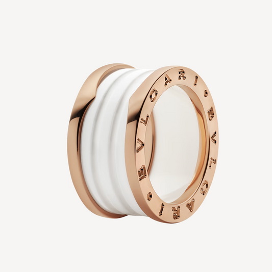 [Vellora-Opalyn]ZERO 1 FOUR-BAND LOOPS AND WHITE CERAMIC SPIRAL PINK GOLD RING