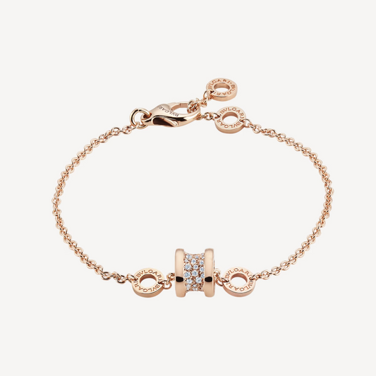 [Vellora-Opalyn]ZERO 1 SOFT PINK GOLD WITH PAVED DIAMONDS ON THE SPIRAL BRACELET