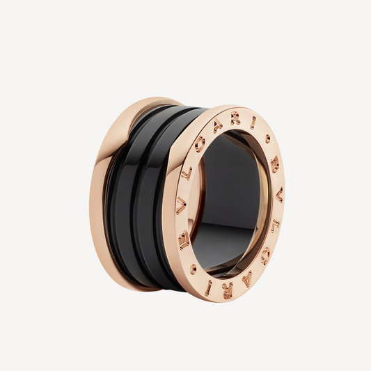 [Vellora-Opalyn]ZERO 1 FOUR-BAND LOOPS AND BLACK CERAMIC SPIRAL PINK GOLD RING