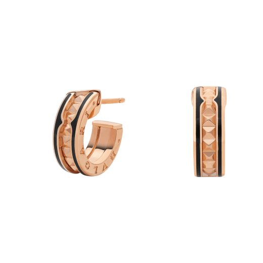 [Vellora-Opalyn]ZERO 1 ROCK PINK GOLD EARRINGS WITH STUDDED SPIRAL AND BLACK CERAMIC