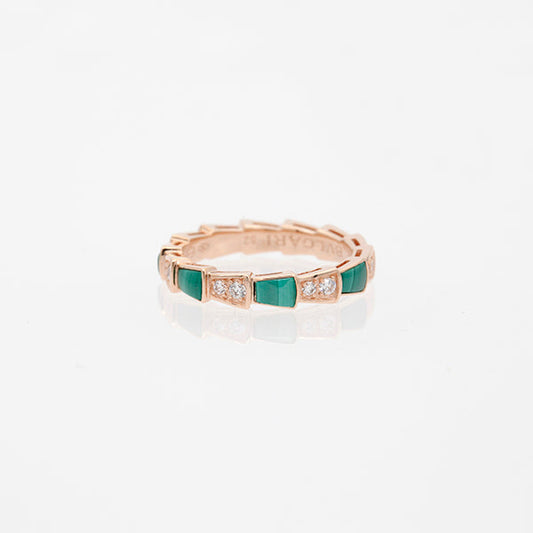 [Vellora-Opalyn]SERPENTI RING PINK GOLD MALACHITE DIAMOND 3MM