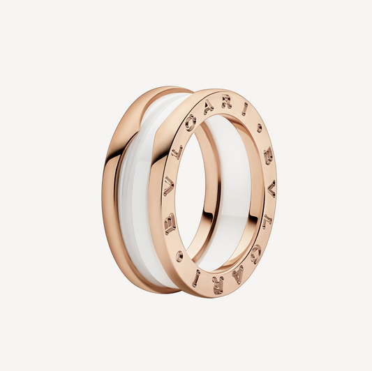 [Vellora-Opalyn]ZERO 1 TWO-BAND LOOPS AND WHITE CERAMIC SPIRAL PINK GOLD RING