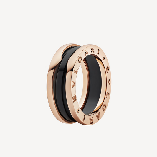 [Vellora-Opalyn]ZERO 1 TWO-BAND LOOPS AND BLACK CERAMIC PINK GOLD RING
