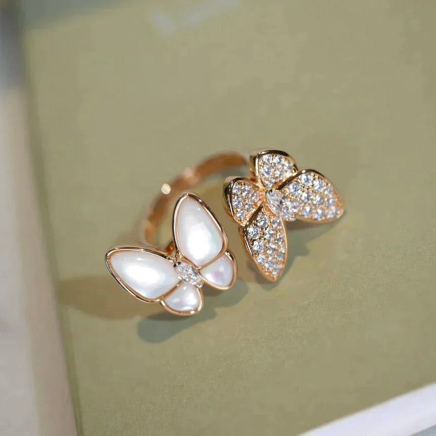 [Vellora-Opalyn]TWIN BUTTERFLY DIAMOND MOP RING