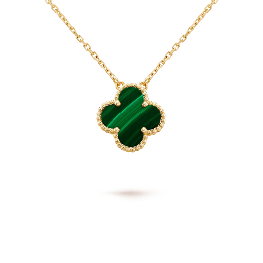 [Vellora-Opalyn]CLOVER 15MM MALACHITE SINGLE FLOWER  NECKLACE