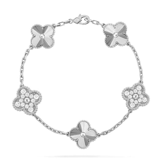 [Vellora-Opalyn]CLOVER 5 MOTIF SILVER DIAMOND BRACELET