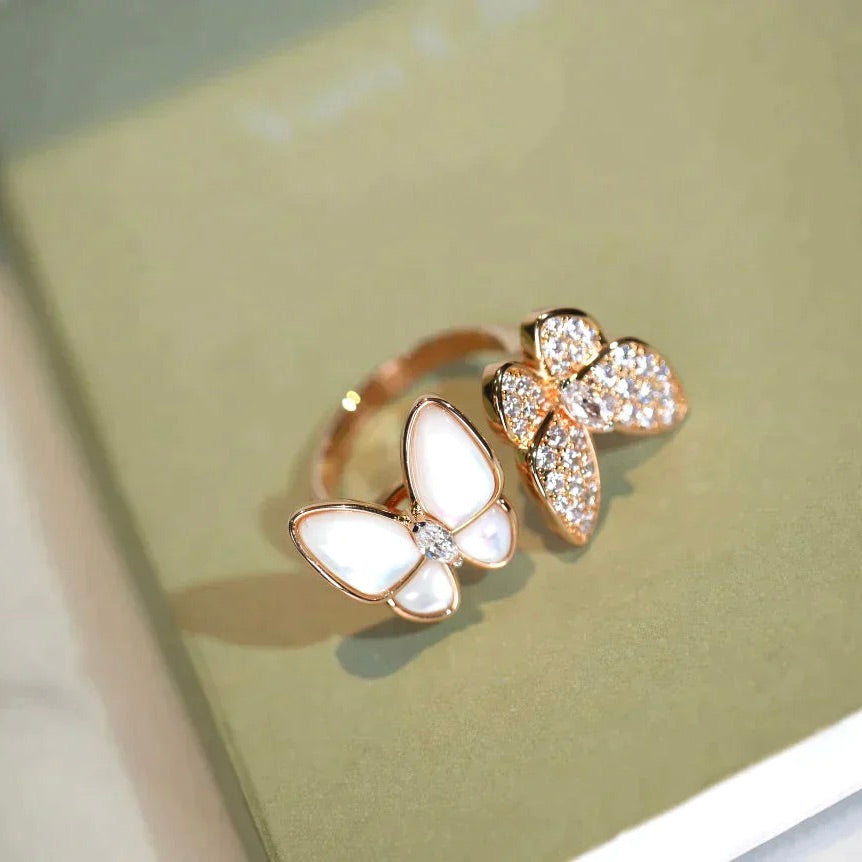 [Vellora-Opalyn]TWIN BUTTERFLY DIAMOND MOP RING