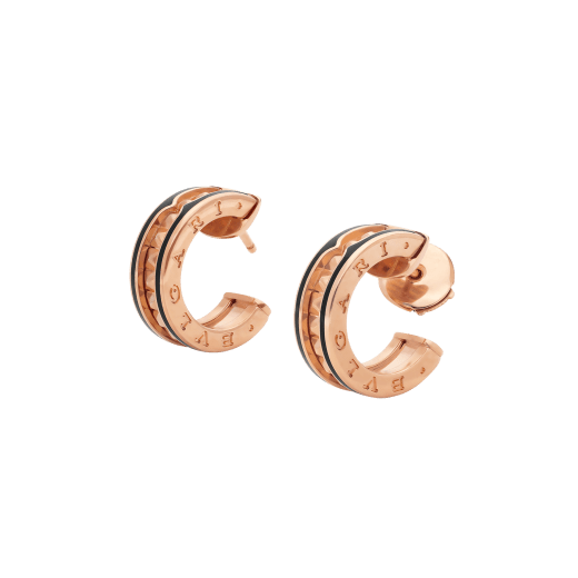 [Vellora-Opalyn]ZERO 1 ROCK PINK GOLD EARRINGS WITH STUDDED SPIRAL AND BLACK CERAMIC
