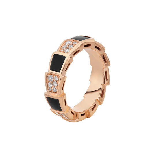 [Vellora-Opalyn]SERPENTI RING PINK GOLD BLACK MOP DIAMOND PAVED 4MM