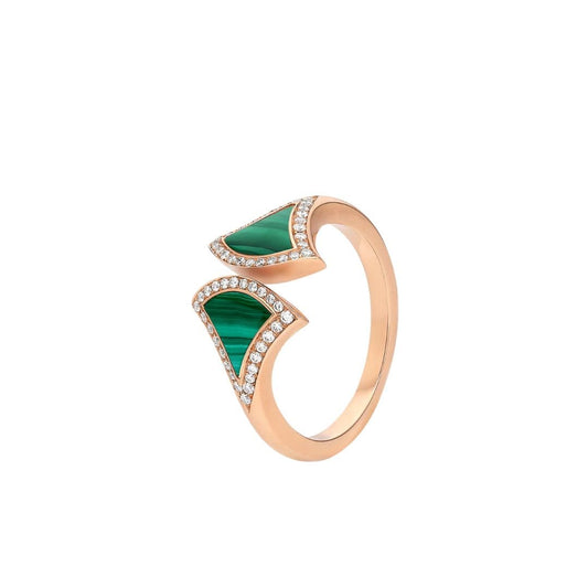 [Vellora-Opalyn]DREAM MALACHITE DIAMOND OPEN RING