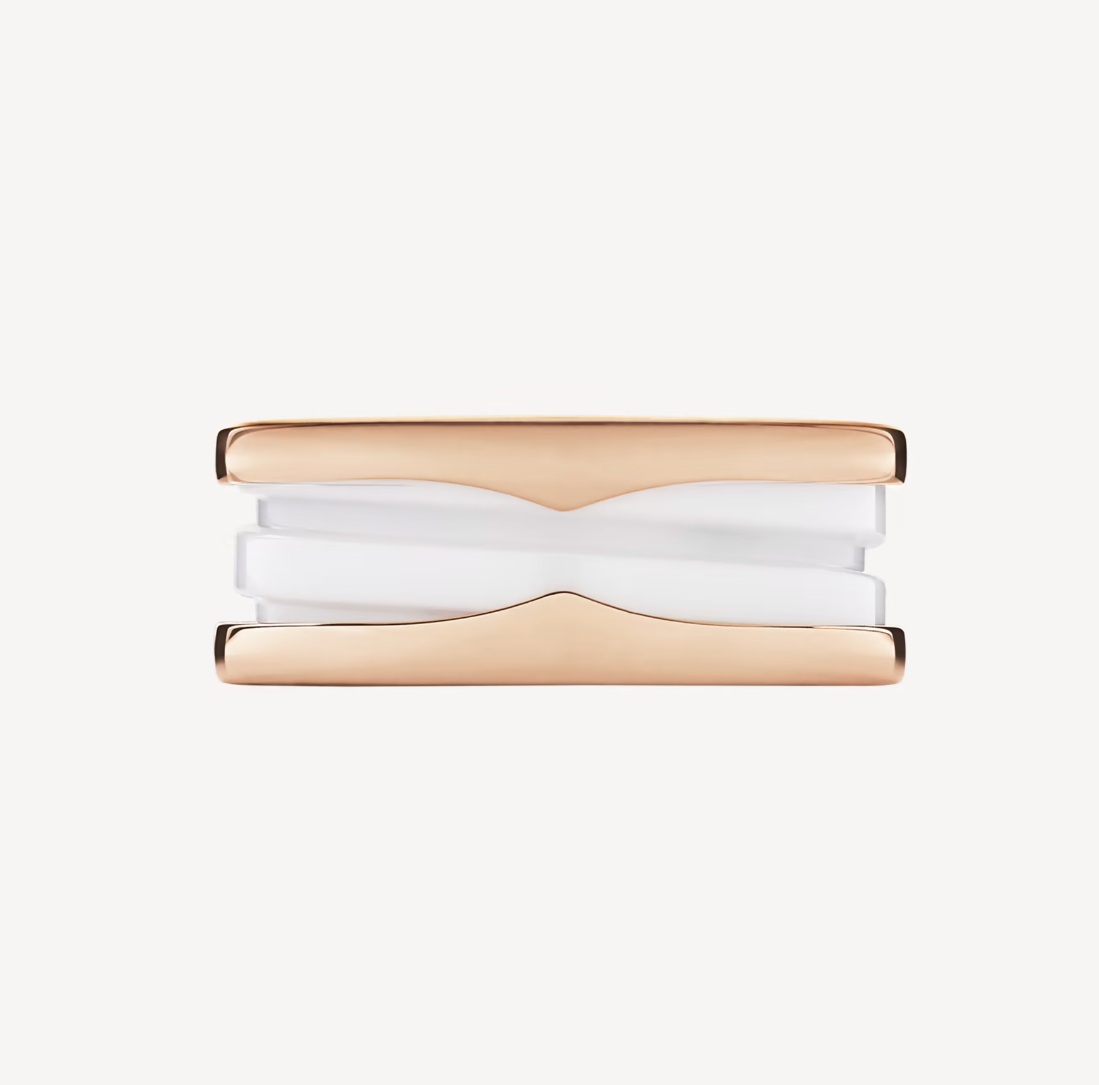 [Vellora-Opalyn]ZERO 1 TWO-BAND LOOPS AND WHITE CERAMIC SPIRAL PINK GOLD RING