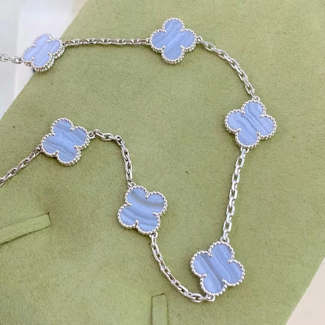 [Vellora-Opalyn]CLOVER 10 MOTIFS PURPLE CHALCEDONY NECKLACE
