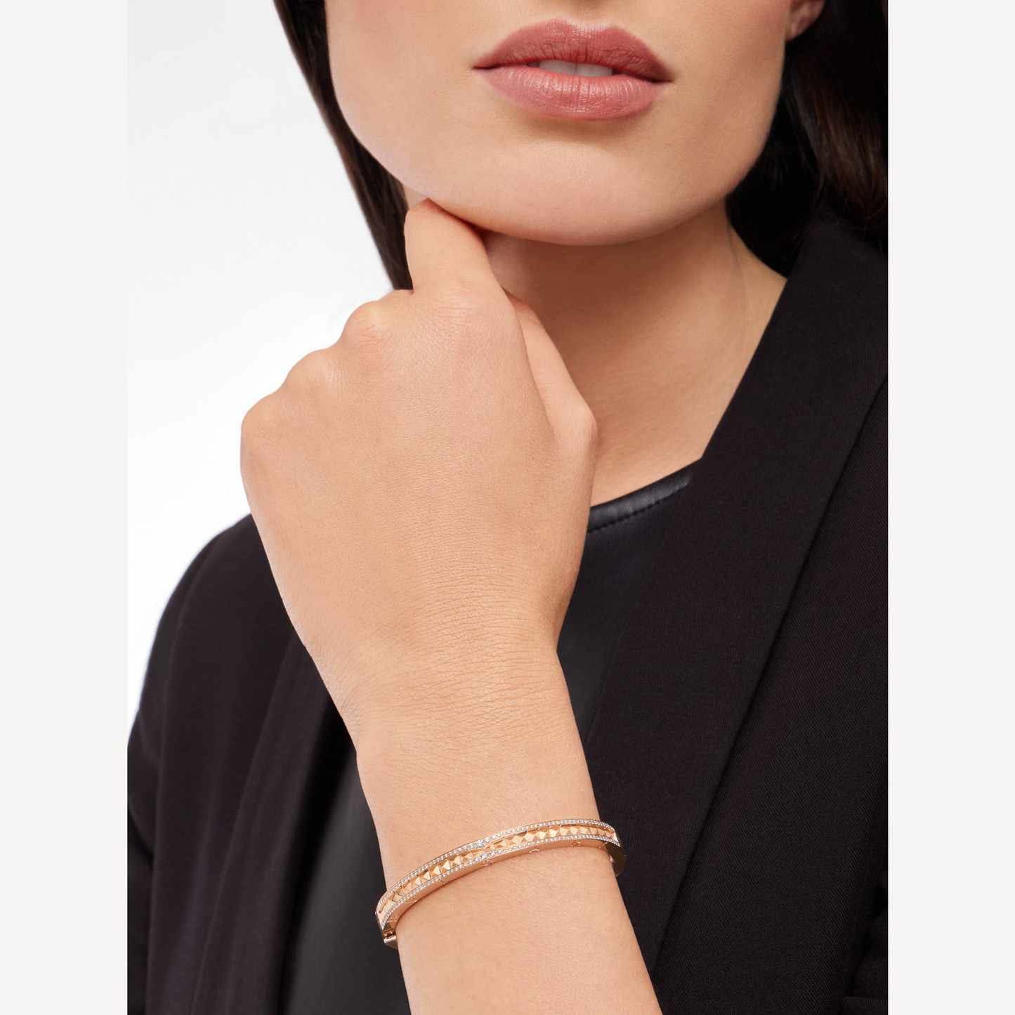 [Vellora-Opalyn]ZERO 1 SPIRAL AND PAVED DIAMOND PINK GOLD BRACELET