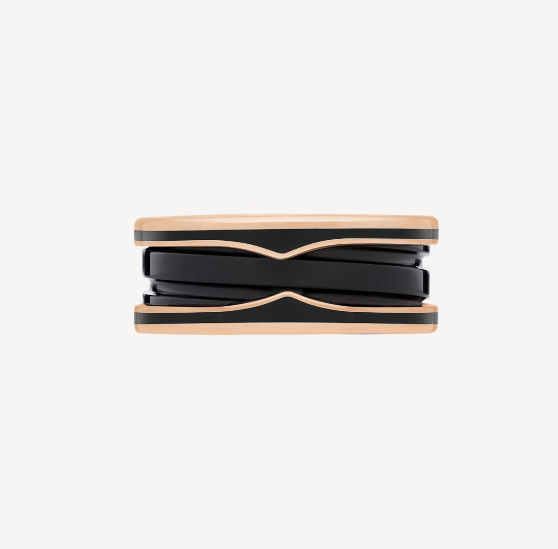 [Vellora-Opalyn]ZERO 1 TWO-BAND WITH MATTE BLACK CERAMIC PINK GOLD RING