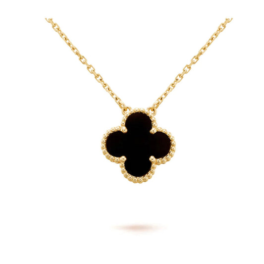 [Vellora-Opalyn]CLOVER 15MM BLACK ONYX SINGLE FLOWER NECKLACE