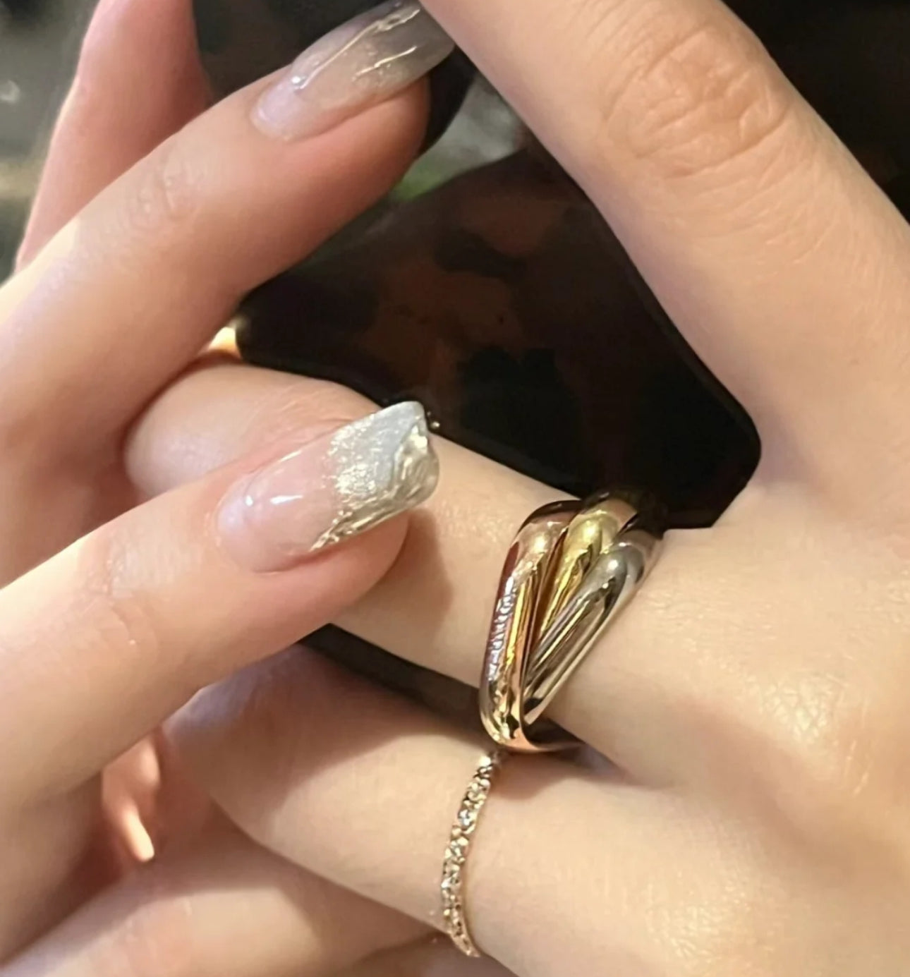 [Vellora-Opalyn]TRINITY RING GOLD PINK GOLD SILVER