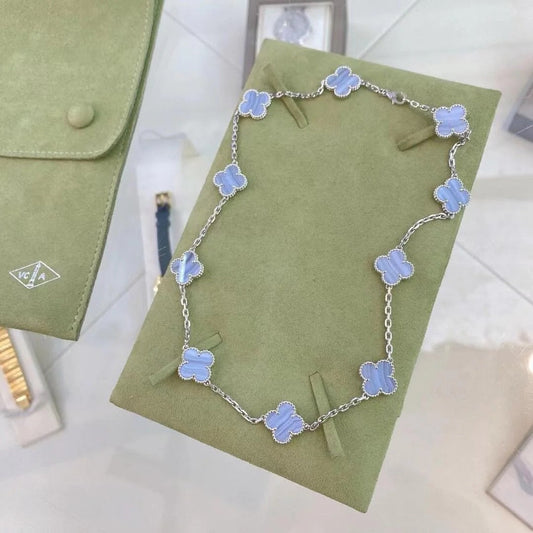[Vellora-Opalyn]CLOVER 10 MOTIFS PURPLE CHALCEDONY NECKLACE