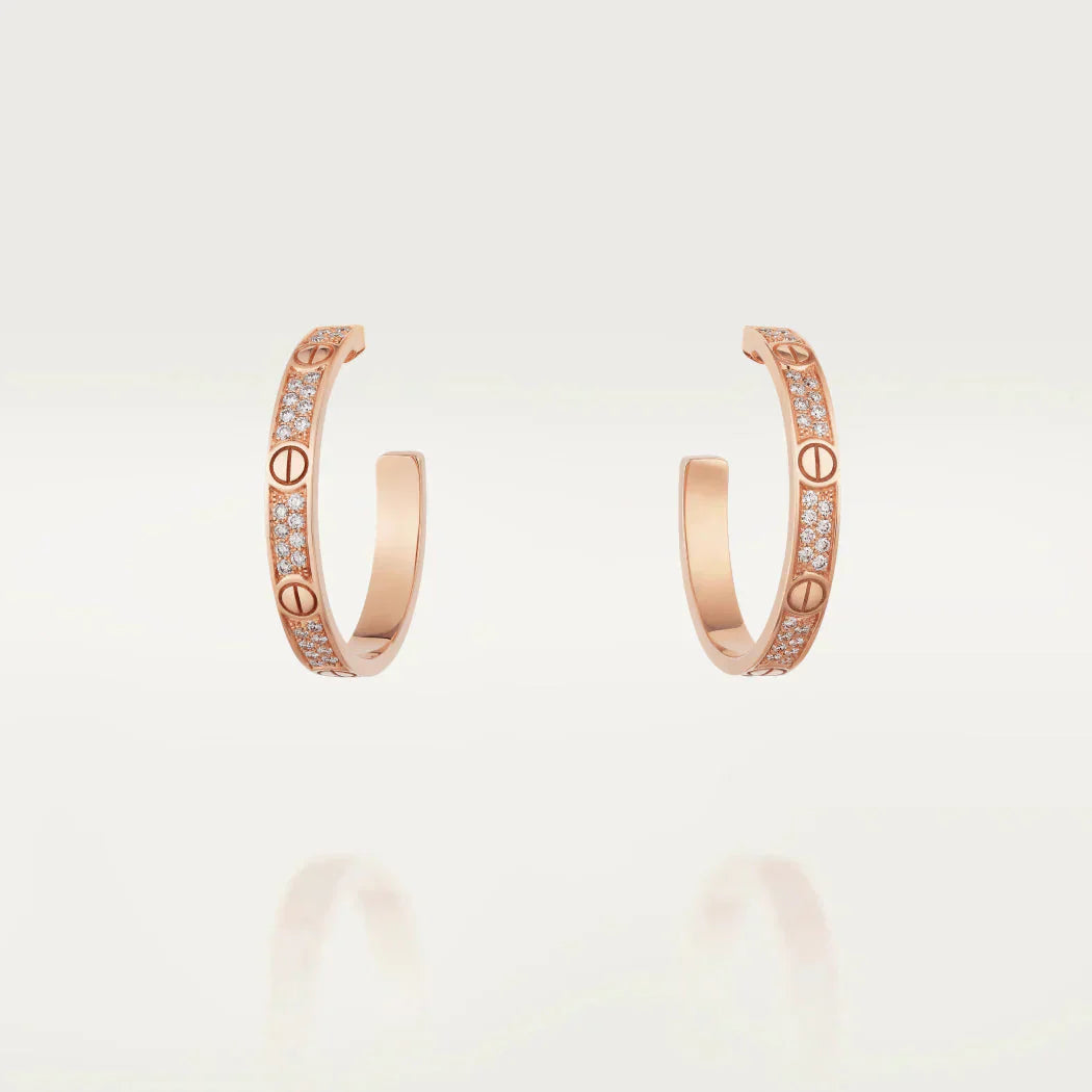 [Vellora-Opalyn]LOVE DIAMOND PINK GOLD HOOP EARRINGS