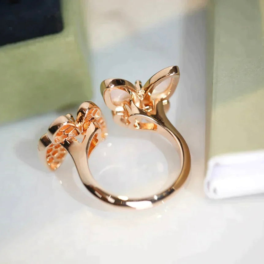 [Vellora-Opalyn]TWIN BUTTERFLY DIAMOND MOP RING