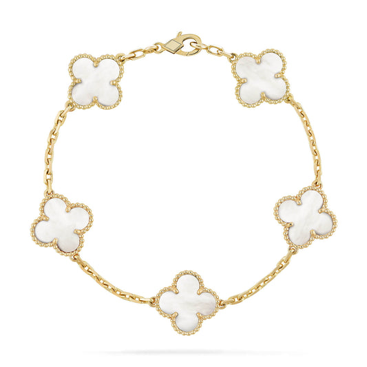 [Vellora-Opalyn]CLOVER  5 MOTIF WHITE MOP BRACELET