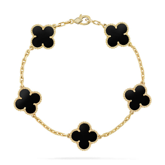 [Vellora-Opalyn]CLOVER  5 MOTIFS BLACK ONYX BRACELET