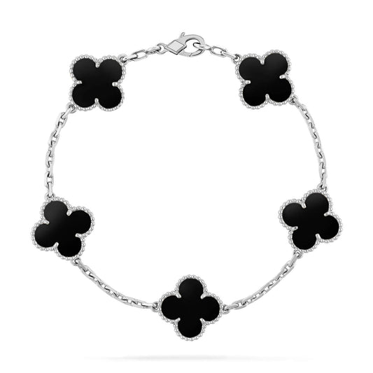 [Vellora-Opalyn]CLOVER 5 MOTIF ONYXS  BRACELET SILVER