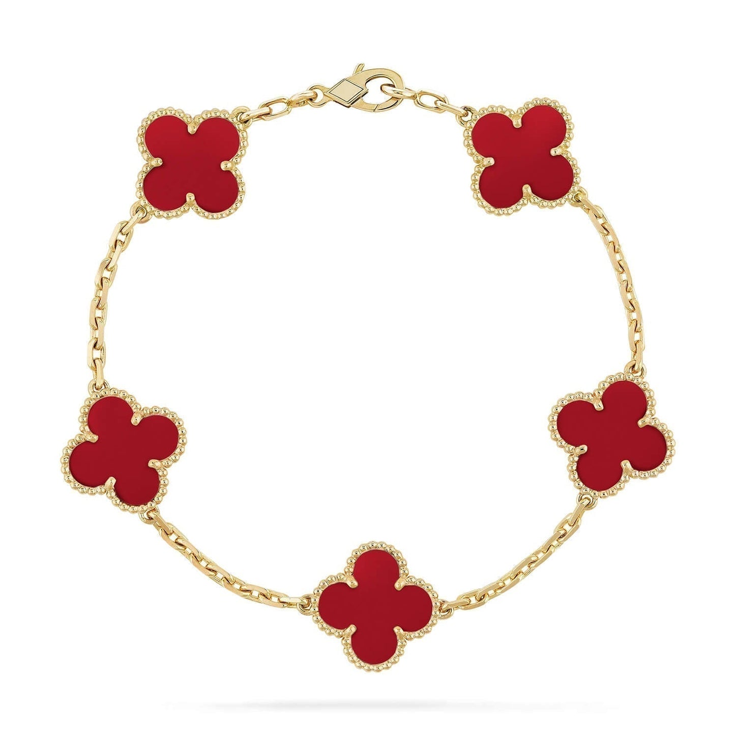 [Vellora-Opalyn]CLOVER 5 MOTIFS RED AGATE  BRACELET