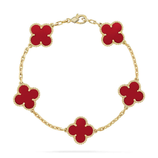 [Vellora-Opalyn]CLOVER 5 MOTIFS RED AGATE  BRACELET