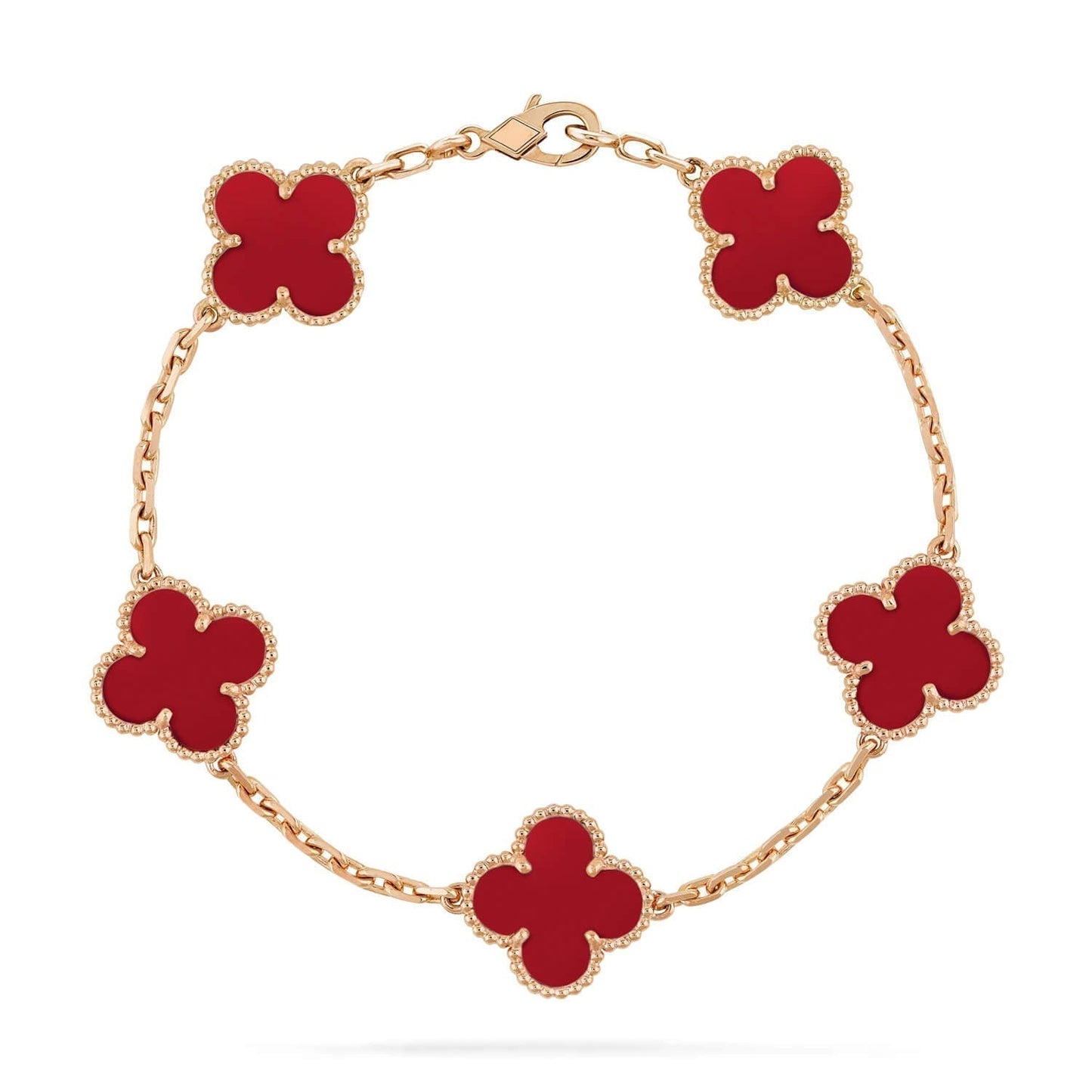[Vellora-Opalyn]CLOVER 5 MOTIFS RED AGATE  BRACELET