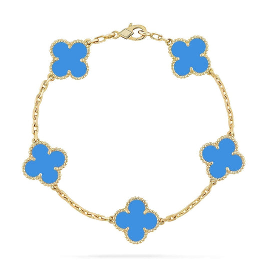 [Vellora-Opalyn]CLOVER 5 MOTIFS BLUE AGATE BRACELET