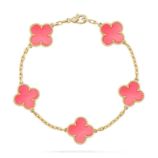 [Vellora-Opalyn]CLOVER 5 PINK MOP BRACELET