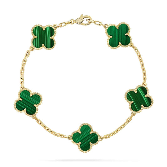 [Vellora-Opalyn]CLOVER 5 MOTIFS MALACHITE BRACELET