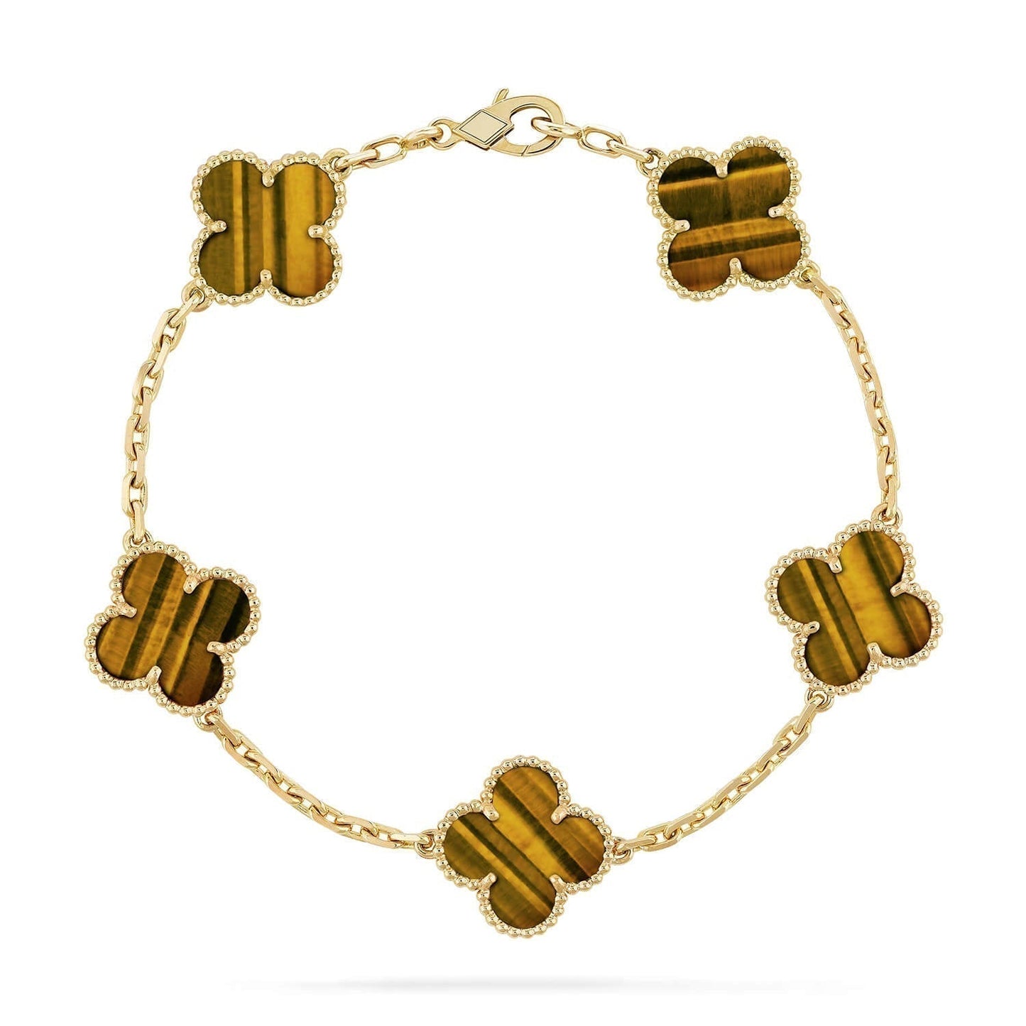 [Vellora-Opalyn]CLOVER  5 MOTIFS TIGER EYE BRACELET