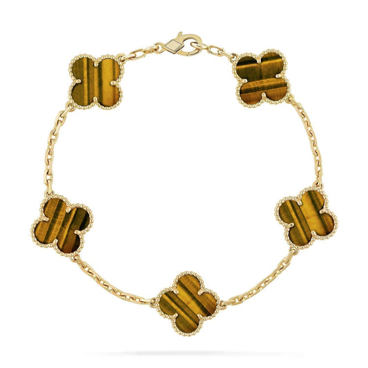 [Vellora-Opalyn]CLOVER  5 MOTIFS TIGER EYE BRACELET
