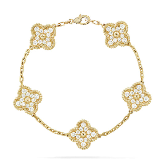[Vellora-Opalyn]CLOVER 5 MOTIFS  FULL DIAMOND BRACELET