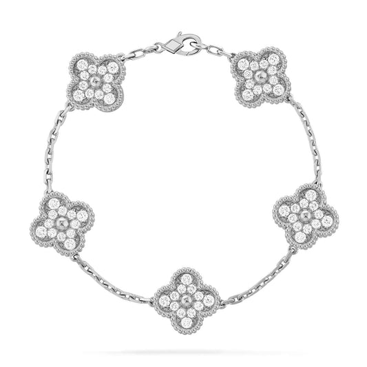[Vellora-Opalyn]CLOVER 5 MOTIFS  DIAMOND BRACELET SILVER