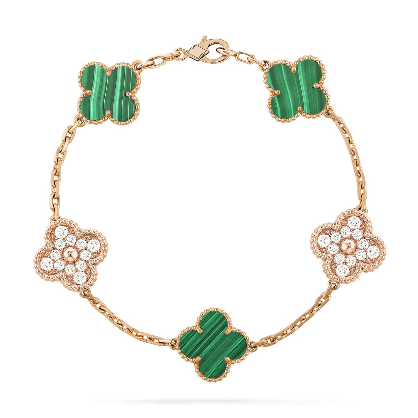 [Vellora-Opalyn]CLOVER  5 MOTIF MALACHITE DIAMOND BRACELET