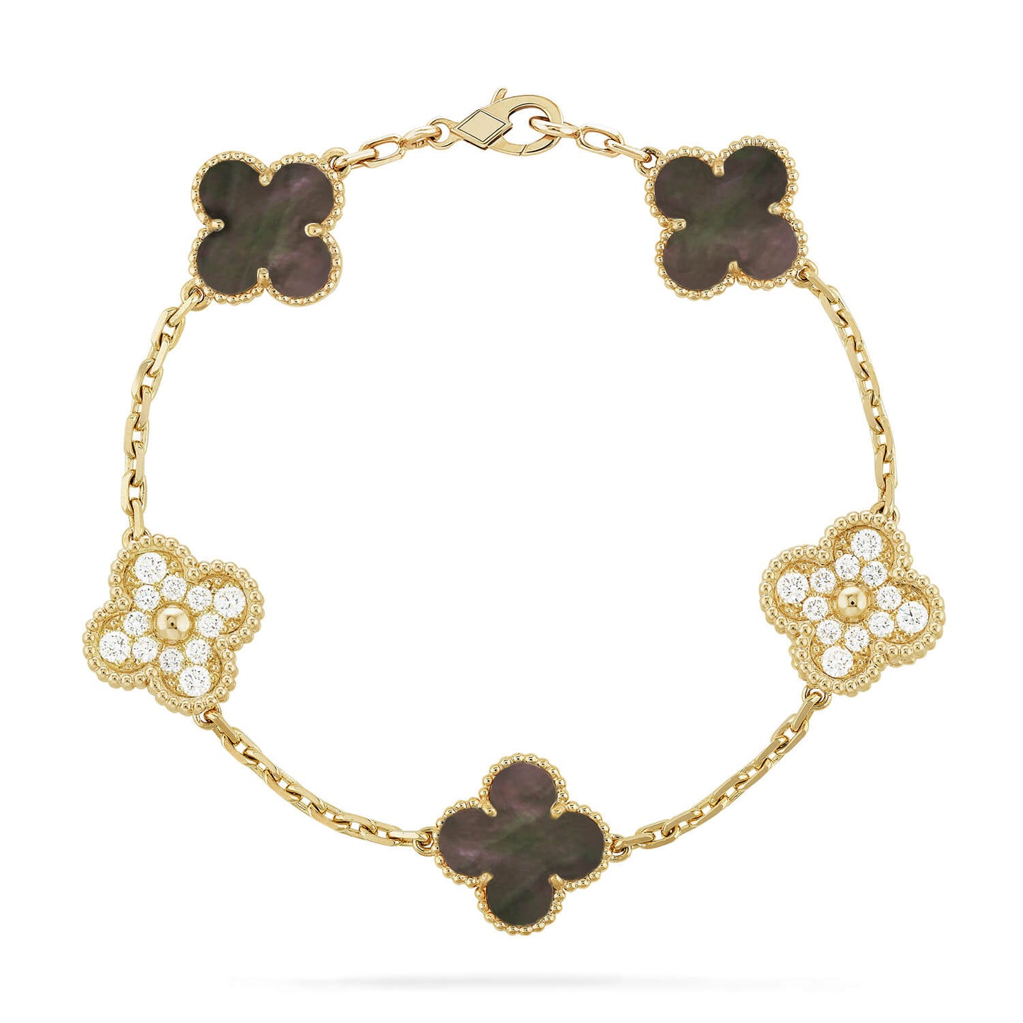[Vellora-Opalyn]CLOVER 5 MOTIF GRAY MOP DIAMOND BRACELET