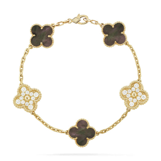 [Vellora-Opalyn]CLOVER 5 MOTIF GRAY MOP DIAMOND BRACELET
