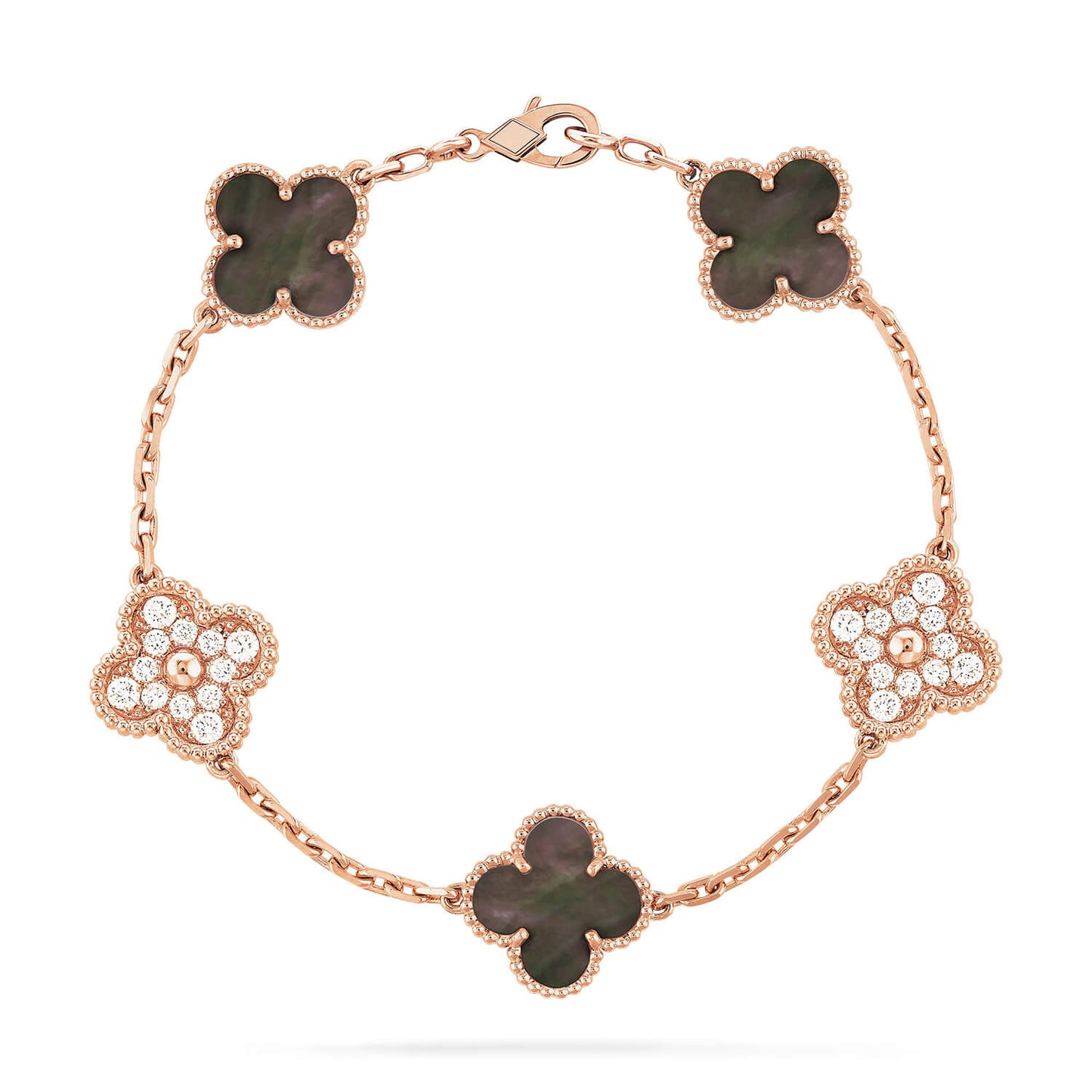 [Vellora-Opalyn]CLOVER 5 MOTIF GRAY MOP DIAMOND BRACELET