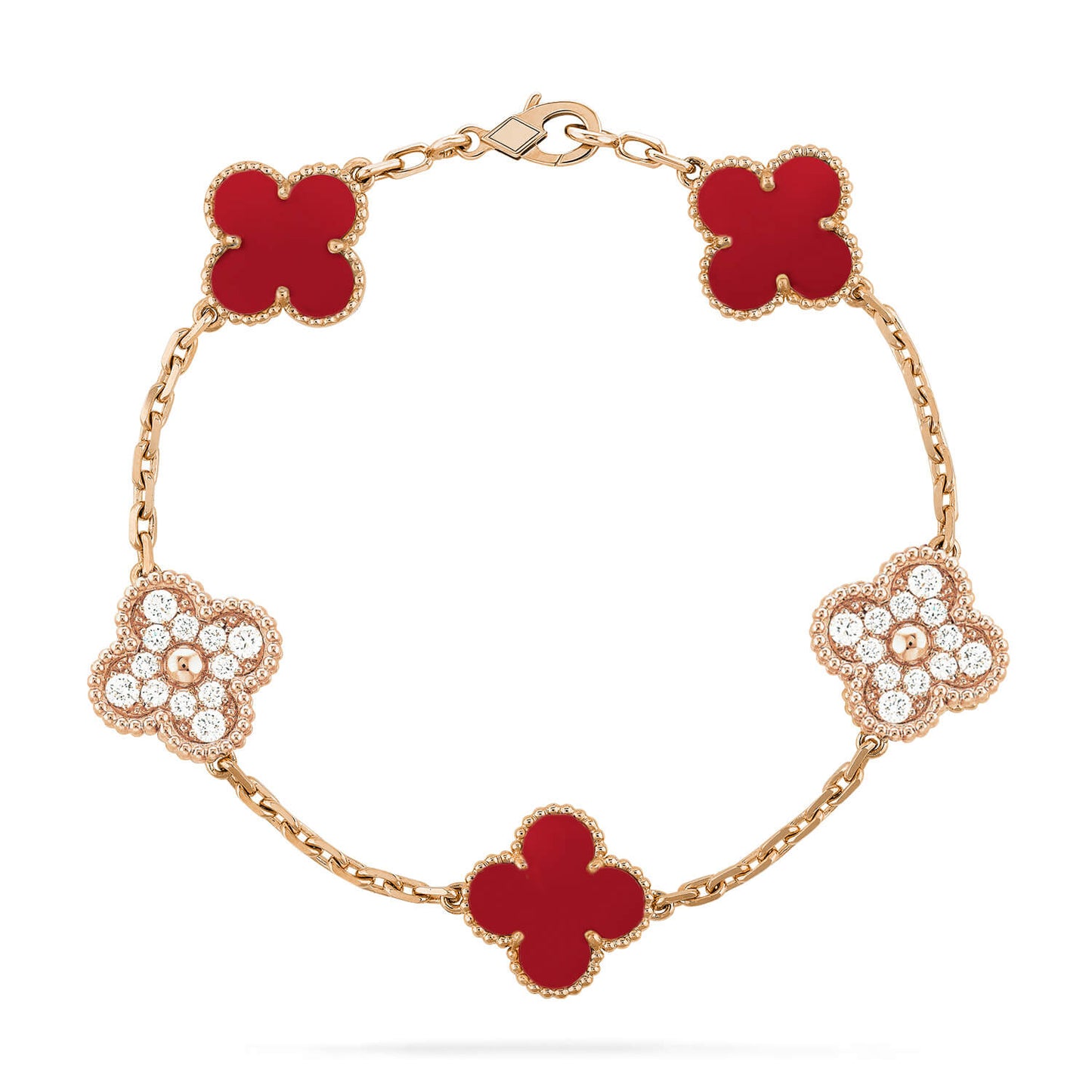 [Vellora-Opalyn]CLOVER 5 MOTIFS CARNELIAN DIAMOND BRACELET