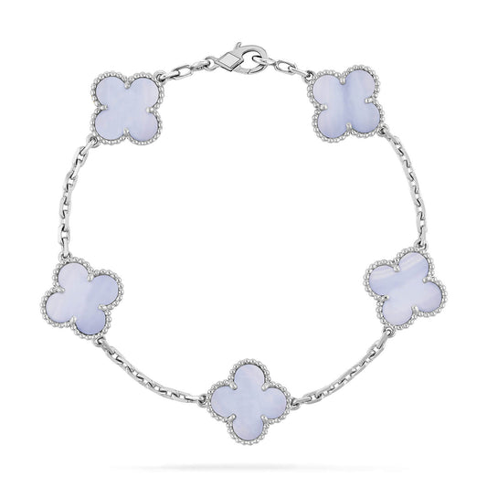 [Vellora-Opalyn]CLOVER  5 MOTIF PURPLE CHALCEDONY BRACELET SILVER