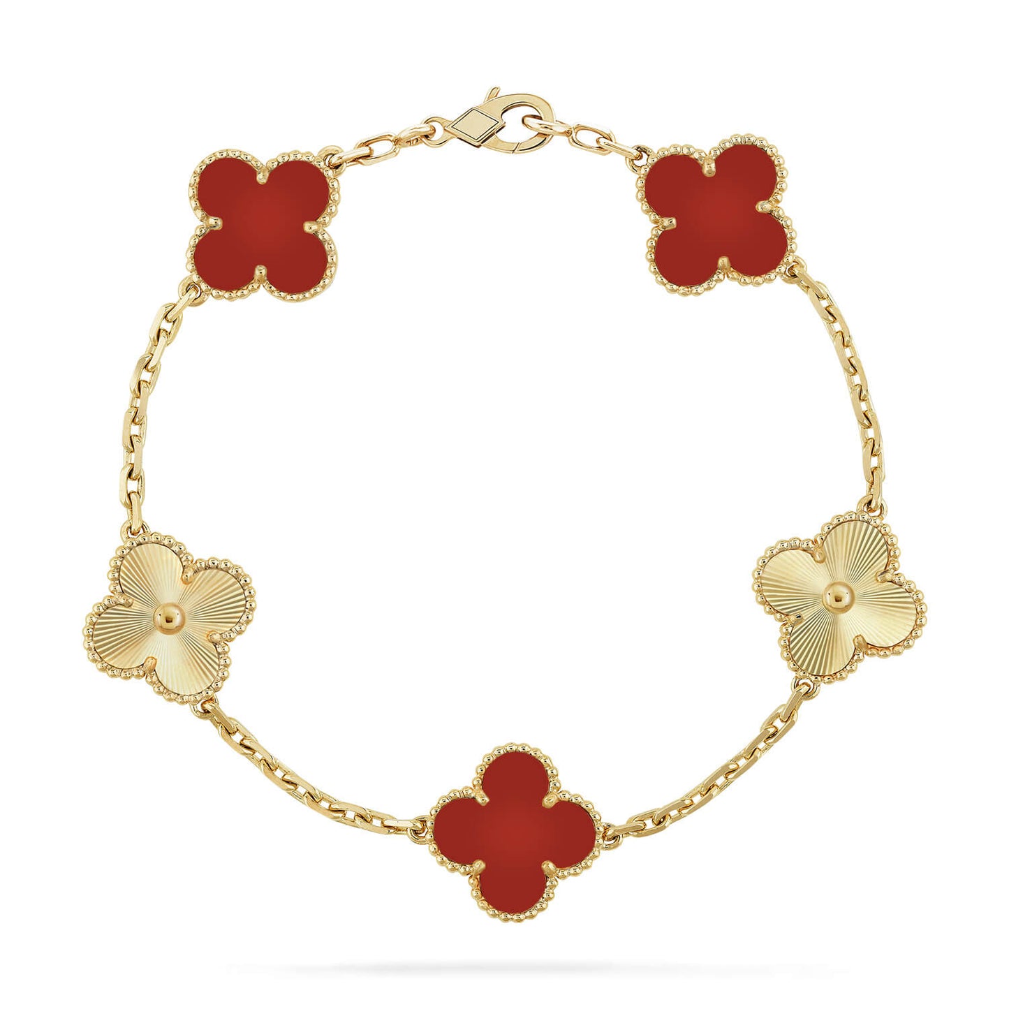 [Vellora-Opalyn]CLOVER  5 MOTIFS CARNELIAN GOLD BRACELET