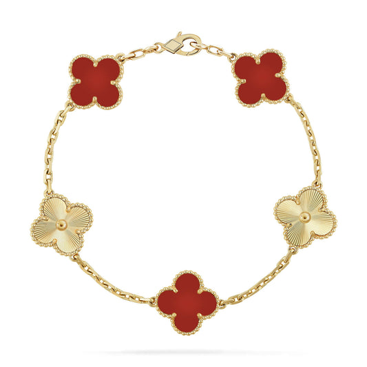 [Vellora-Opalyn]CLOVER  5 MOTIFS CARNELIAN GOLD BRACELET