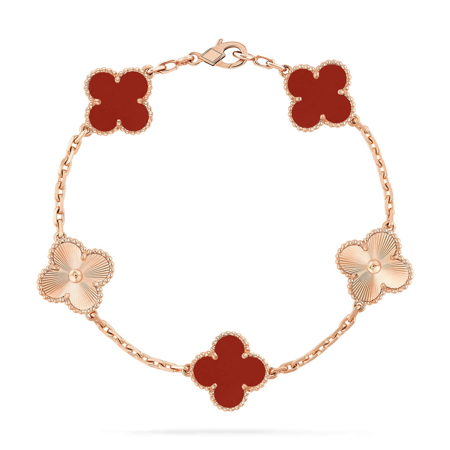 [Vellora-Opalyn]CLOVER  5 MOTIFS CARNELIAN GOLD BRACELET