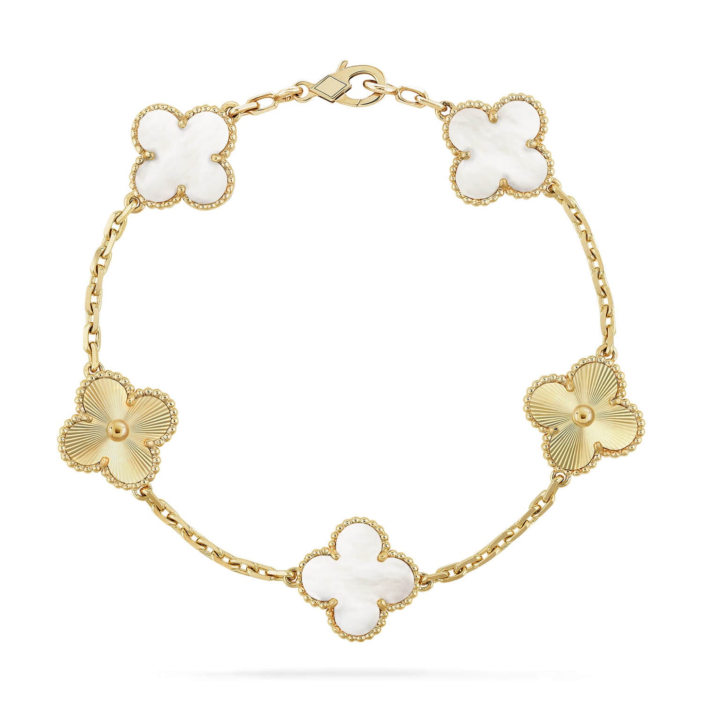 [Vellora-Opalyn]CLOVER 5 MOTIF WHITE MOP LASER BRACELET